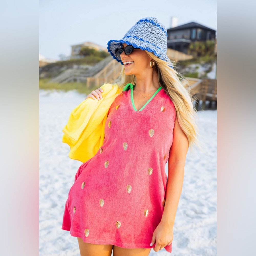 Queen of Sparkles pink watermelon terry cloth coverup dress